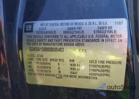 2008 Chevrolet Hhr Ls from USA, damaged, VIN 3GNDA13D88S605463